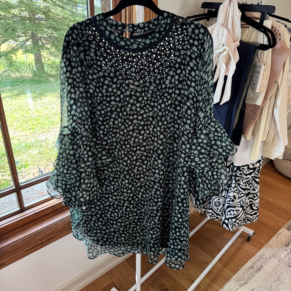 Anthropologie Navy and Green Patterned Dress